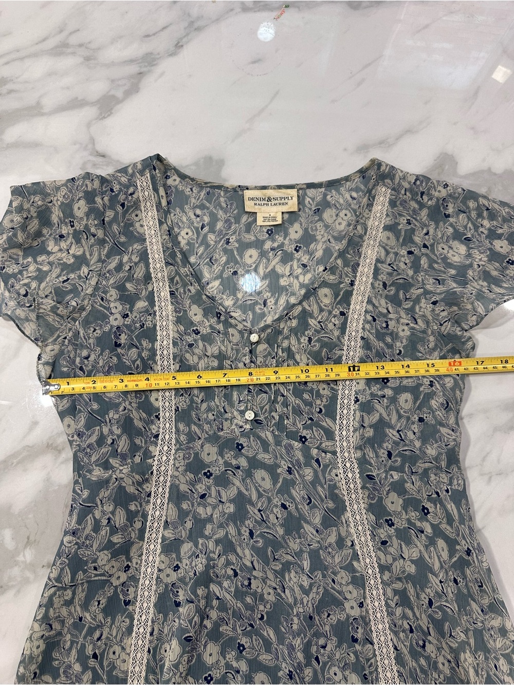 RALPH LAUREN DENIM & SUPPLY Floral Lace Blue Bias Cut Cottagecore Dress Size 8 - Picture 11 of 12